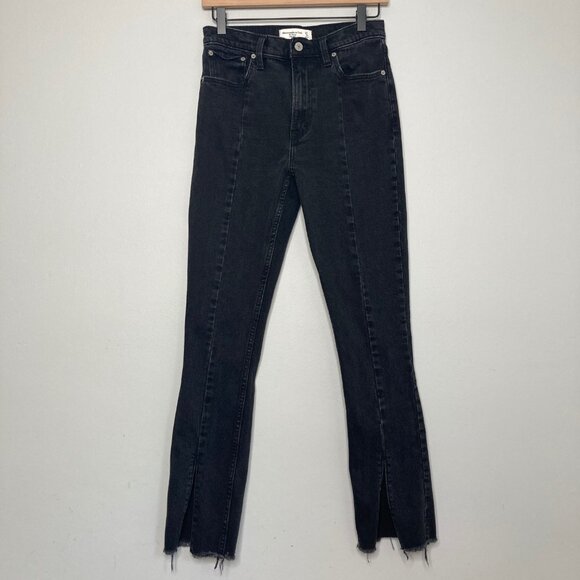 Abercrombie & Fitch The Skinny High Rise Jean with Vent Hem 27 Black Denim 90s - Picture 2 of 9